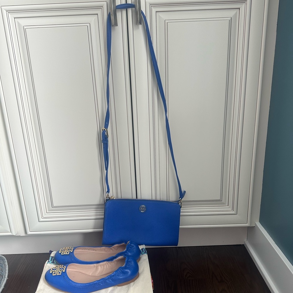 Tory burch Melinda ballet in tumbled leather and matching Crossbody/Clutch bag